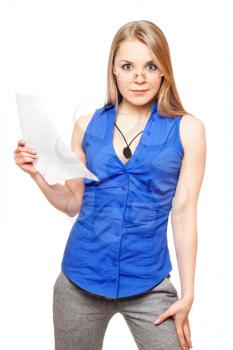 Royalty Free Photo of a Young Woman Holding Paper