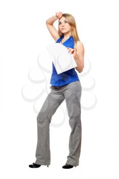 Royalty Free Photo of a Woman Holding a Paper Document