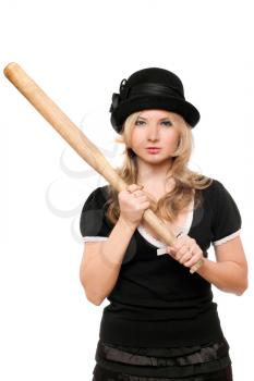 Portrait of angry lady with a bat in their hands