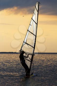 Windsurfer on the sea bay surface