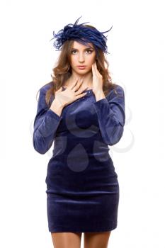 Hot girl in blue dress and nice bonnet