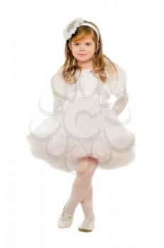 Pretty little girl in a white dress. Isolated