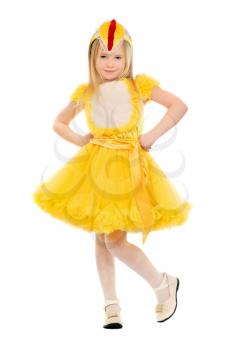 Beautiful little girl in a yellow dress. Isolated on white