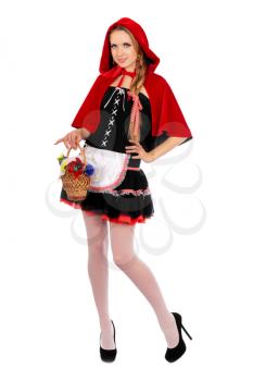 Pretty young woman dressed as Little Red Riding Hood