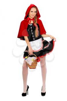 Nice young woman dressed as Little Red Riding Hood