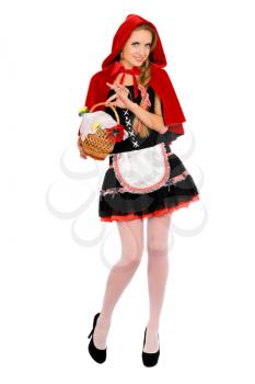 Beautiful young woman dressed as Little Red Riding Hood