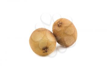 Two ripe kiwi fruit on white background