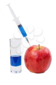 Injection of red apple. Isolated on white
