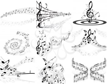 Royalty Free Clipart Image of Nine Musical Note Designs