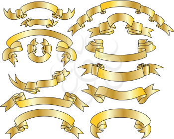 Royalty Free Clipart Image of a Set of Golden Ribbons