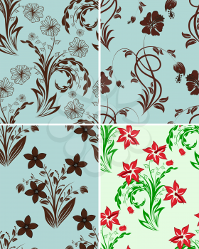 Seamless vector floral backgrounds set. For easy making seamless pattern just drag all group into swatches bar, and use it for filling any contours.