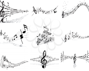 Vector musical notes staff backgrounds set for design use
