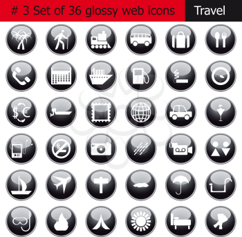 Collection of different icons for using in web design. Set #3. Travel.