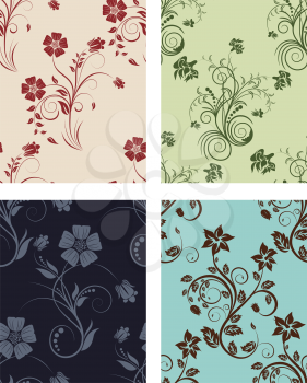 Floral seamless vector color backgrounds set.  For easy making seamless pattern just drag all group into swatches bar, and use it for filling any contours.