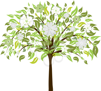 Beautiful summer tree with blossom flowers. Vector illustration.