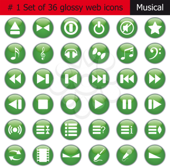 Collection of different icons for using in web design. Set #1. Music.