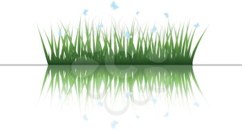 Vector grass silhouettes background with reflection in water. All objects are separated.