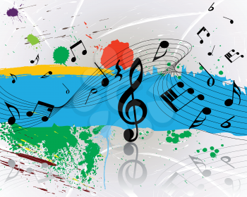 Vector musical notes staff on grunge background for design use