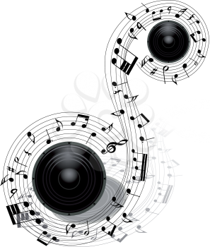 Musical notes staff background with loudspeaker. Vector illustration.