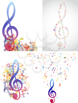 Multicolour  musical notes staff background. Vector illustration with transparency EPS10.