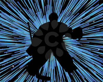 Hockey player silhouette with line background. Vector illustration.