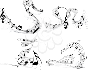 Musical note staff set. Four images. Vector illustration.