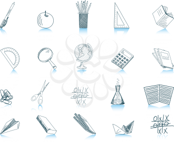 Set of blue school icon with reflection. Vector illustration.