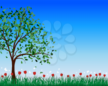 Summer meadow background with tulips. EPS 10 vector illustration.
