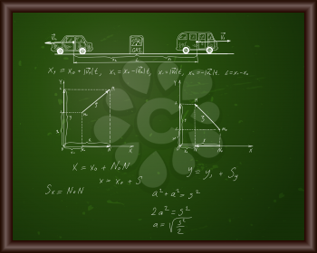 Blackboard with physical formulas. Eps 10 vector illustration with transparency. 