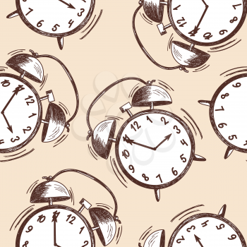 Alarm clock sketch seamless pattern. EPS 10 vector illustration without transparency. 