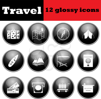 Set of travel glossy icons. EPS 10 vector illustration.