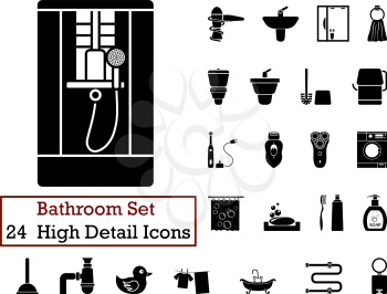 Set of 24 Bathroom Icons in Black Color.