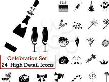 Set of 24 Celebration Icons in Black Color.