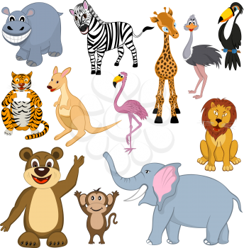 Set of 12 Cartoon Animals. Ready For Use in Zoo Theme.