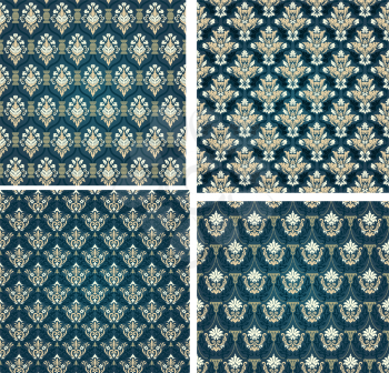 Damask Seamless Vector Pattern Set.  Elegant Design in Royal  Baroque Style Background Texture. Floral and Swirl Elements. Ideal for Textile Print and Wallpapers. Vector Illustration.