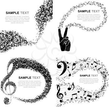 Set of Musical Design Elements From Music Staff With Treble Clef And Notes in Black and White Colors. Elegant Creative Design Isolated on White. Vector Illustration.