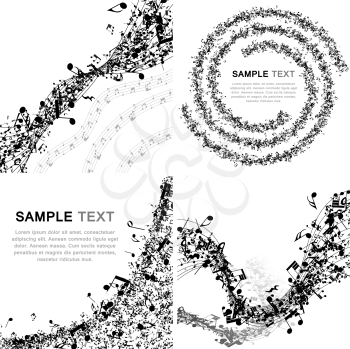 Set of Musical Design Elements From Music Staff With Treble Clef And Notes in Black and White Colors. Elegant Creative Design With Shadows Isolated on White. Vector Illustration.