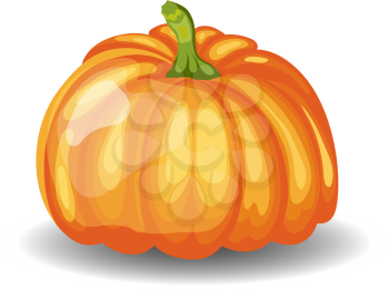 Beautiful Glossy Orange Pumpkin over White Background. Cute Icon  Suitable For Creating Fall,  Food, Thanksgiving Day, Harvest Day Designs. Vector Illustration.