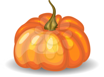 Beautiful Glossy Orange Pumpkin over White Background. Cute Icon  Suitable For Creating Fall,  Food, Thanksgiving Day, Harvest Day Designs. Vector Illustration.