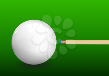 Billiard (snooker) ball with aiming cue on green background. Vector illustration.