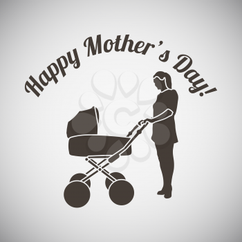 Mother's day emblem with mother and buggy. Vector illustration. 