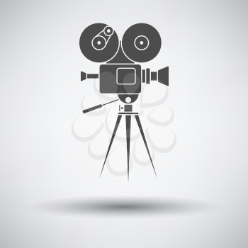 Retro cinema camera icon on gray background with round shadow. Vector illustration.
