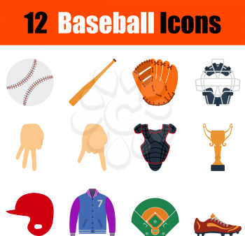 Flat design baseball icon set in ui colors. Vector illustration.