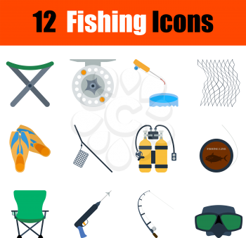 Flat design fishing icon set in ui colors. Vector illustration.