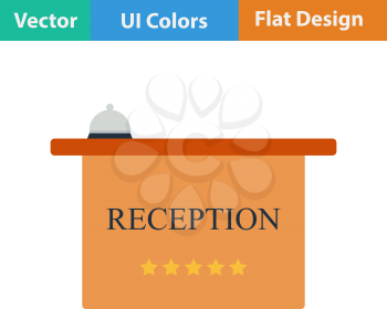 Flat design icon of hotel reception desk with bell in ui colors. Vector illustration.