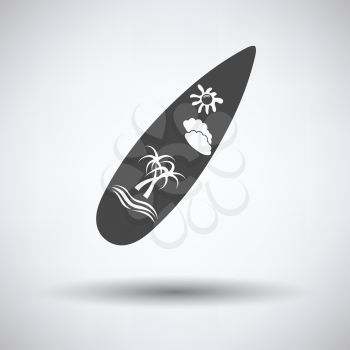Surfboard icon on gray background with round shadow. Vector illustration.