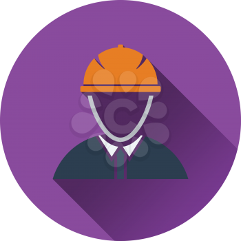 Icon of construction worker head in helmet. Flat design. Vector illustration.