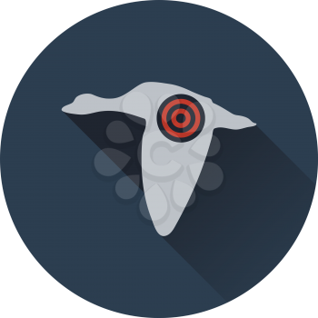 Icon of flying duck  silhouette with target . Flat design. Vector illustration.