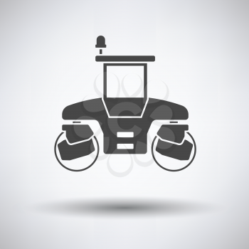 Icon of road roller on gray background with round shadow. Vector illustration.