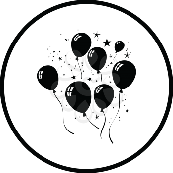 Party balloons and stars icon. Thin circle design. Vector illustration.
